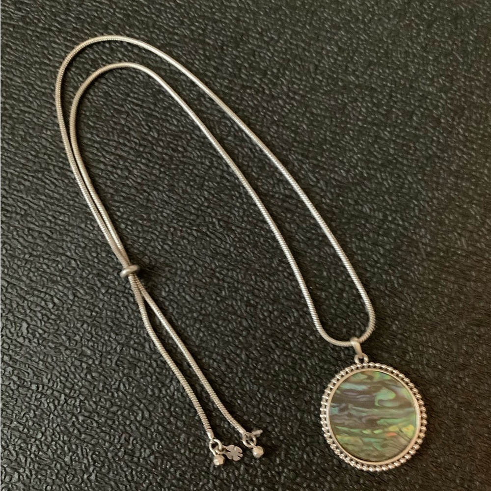 Like New Lucky Brand Abalone & Silver Adjustable Necklace